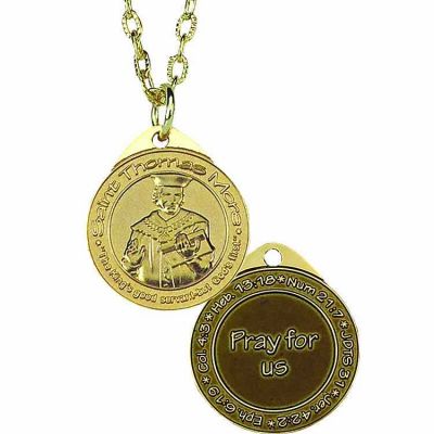 Saint Thomas More Gold Plated Necklace Medal w/Chain - (Pack of 2) -  - 1041