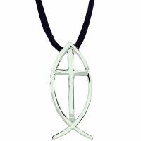 Savior Stainless Steel Cross Necklace w/Black Cord