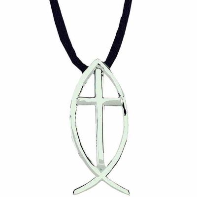 Savior Stainless Steel Cross Necklace w/Black Cord -  - J-19