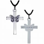 Silver Plated Chrysalis Cross Necklace w/Cord - (Pack of 2)