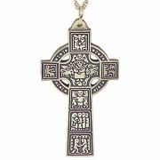 Silver Plated Pectoral High Cross of Ireland Necklace w/Chain
