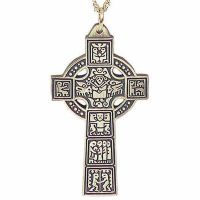 Silver Plated Pectoral High Cross of Ireland Necklace w/Chain