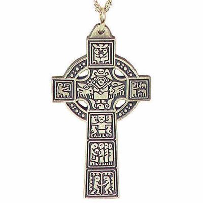 Silver Plated Pectoral High Cross of Ireland Necklace w/Chain -  - 1664-P