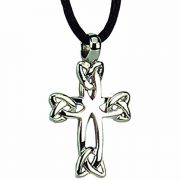 Stainless Steel Celtic Trinity Cross Necklace with Cord