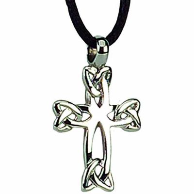 Stainless Steel Celtic Trinity Cross Necklace with Cord -  - J-12