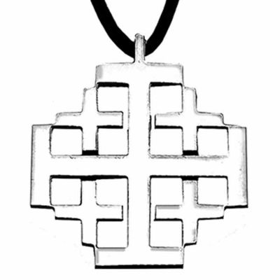 Stainless Steel Jerusalem Cross Necklace w/Cord -  - J-23