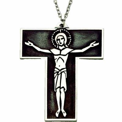 Tau Cross Necklace Polished Pewter on 30in. Chain -  - 903