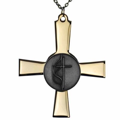 United Methodist Church Cross Silvertone Clergy Medal w/Chain -  - B-142