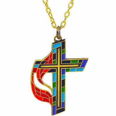 United Methodist Church Stained Glass Cross Enameled Colors - 2Pk -  - 109-P