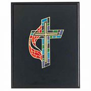 United Methodist Stained Glass Patterned Cross Plaque