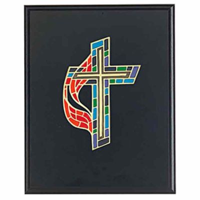 United Methodist Stained Glass Patterned Cross Plaque -  - 109-PLQ