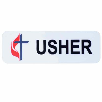 White Acrylic Usher Church Badge Magnetic UM 3 x 1in. (2 Pack) - 2Pk -  - B-128