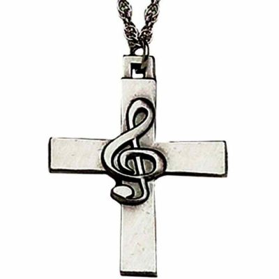 Zinc Alloy G Clef Music Note Cross Necklace w/Chain - (Pack of 2) -  - P-42