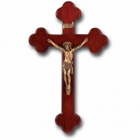 10 in Dark Cherry Wood Cross With Museum Gold Corpus