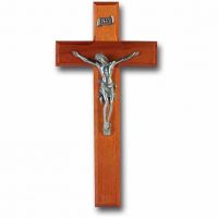 10 inch Cherry Wood Cross With Pewter Corpus