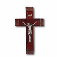10 inch Dark Cherry Sick Call Crucifix With Genuine Pewter Corpus