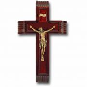 10 inch Dark Cherry Sick Call Crucifix With Museum Gold Plated Corpus