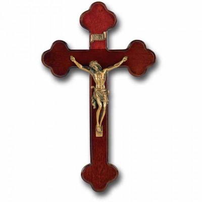 10 inch Dark Cherry Wood Cross w/Museum Gold Corpus - 846218024694 - 51M-10R8