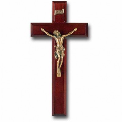 10 inch Dark Cherry Wood Cross With Museum Gold Corpus - 846218024434 - 51M-10R1