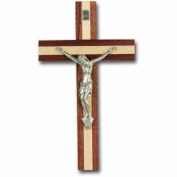 10 inch Italian Inlayed Wood Cross with Antique Silver Corpus