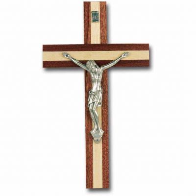 10 inch Italian Inlayed Wood Cross with Antique Silver Corpus - 846218032422 - 2023