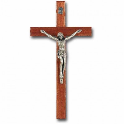 10 inch Italian Walnut Cross with Antique Silver Corpus - 846218032477 - 2058