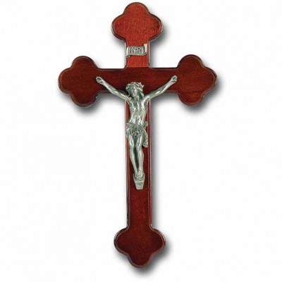10 inch Latin Style Dark Cherry Cross With Pewter Corpus - 846218024656 - 18P-10R8