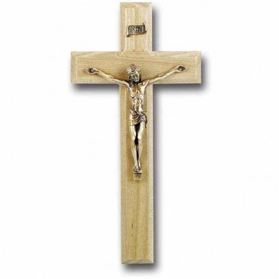 10 inch Oak Wood Cross w/Museum Gold Corpus - 846218024892 - 45M-10O1