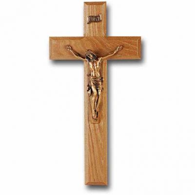 10 inch Oak Wood Cross With Museum Gold Corpus - 846218024526 - 51M-10O1