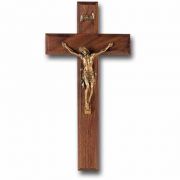 10 inch Walnut Cross With Museum Gold Plated Corpus