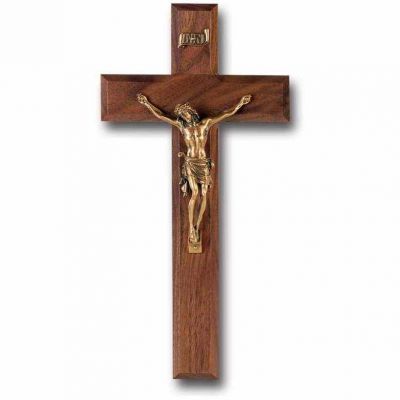 10 inch Walnut Cross With Museum Gold Plated Corpus - 846218024472 - 51M-10W1