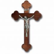 10 inch Walnut Cross With Pewter Corpus Latin Style