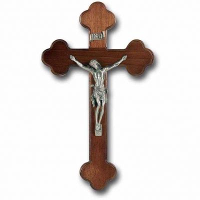 10 inch Walnut Cross With Pewter Corpus Latin Style - 846218024670 - 51P-10W8