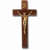 10 inch Walnut Crucifix With Museum Gold Corpus