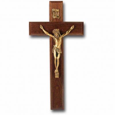 10 inch Walnut Crucifix With Museum Gold Corpus - 846218024625 - 26M-10W1