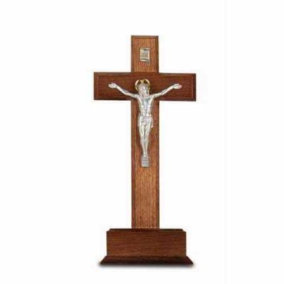 10 inch walnut Crucifix With Salerni Silver Plated Corpus - 846218028517 - 42A-10W7