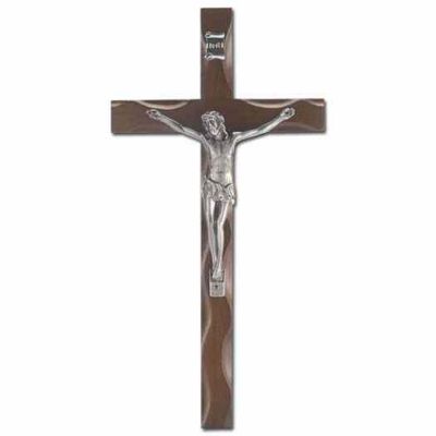 10 inch Walnut Finish Notched Cross with Antiqued Silver Plated Corpus - 846218070417 - 411A-10W25