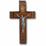 10 inch Walnut Sick Call Crucifix With Genuine Pewter Corpus
