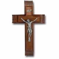 10 inch Walnut Sick Call Crucifix With Genuine Pewter Corpus