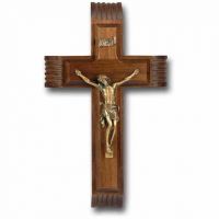 10 inch Walnut Sick Call Crucifix With Museum Gold Plated Corpus
