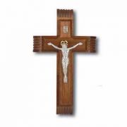 10 inch Walnut Sick Call Crucifix With Silver Plated Corpus