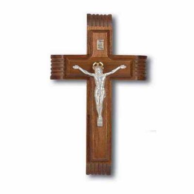 10 inch Walnut Sick Call Crucifix With Silver Plated Corpus - 846218025875 - 42A-10W6