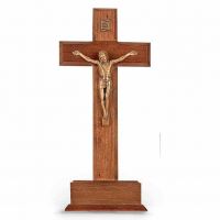 10 inch Walnut Standing Cross With Museum Gold Plated Corpus