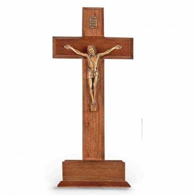 10 inch Walnut Standing Cross With Museum Gold Plated Corpus - 846218027787 - 42M-10W7