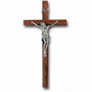 10 inch Walnut Wood Cross w/Pewter Corpus