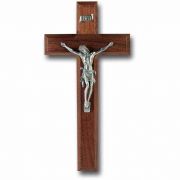 10 inch Walnut Wood Cross With Genuine Pewter Corpus