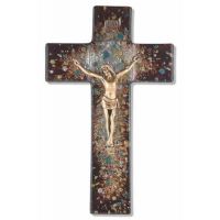 10" Rich Brown Speckled Glass Cross With Gold Corpus