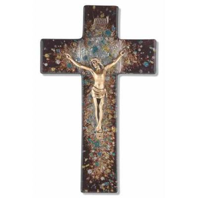 10" Rich Brown Speckled Glass Cross With Gold Corpus -  - 26M-10SC5