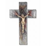 10" Shimmering Silver Glass Cross With Gold Corpus
