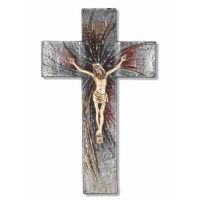 10" Shimmering Silver Glass Cross With Gold Corpus